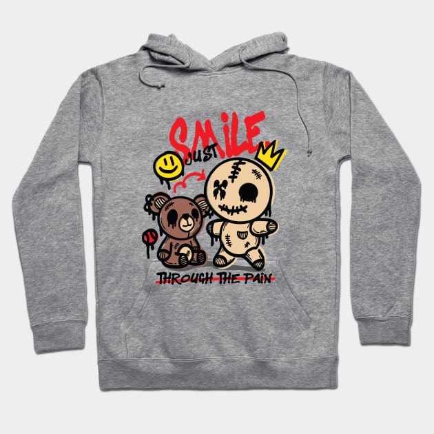 Bestfriends Bear and Boy Smile Through The Pain Hoodie by KidzArtWork